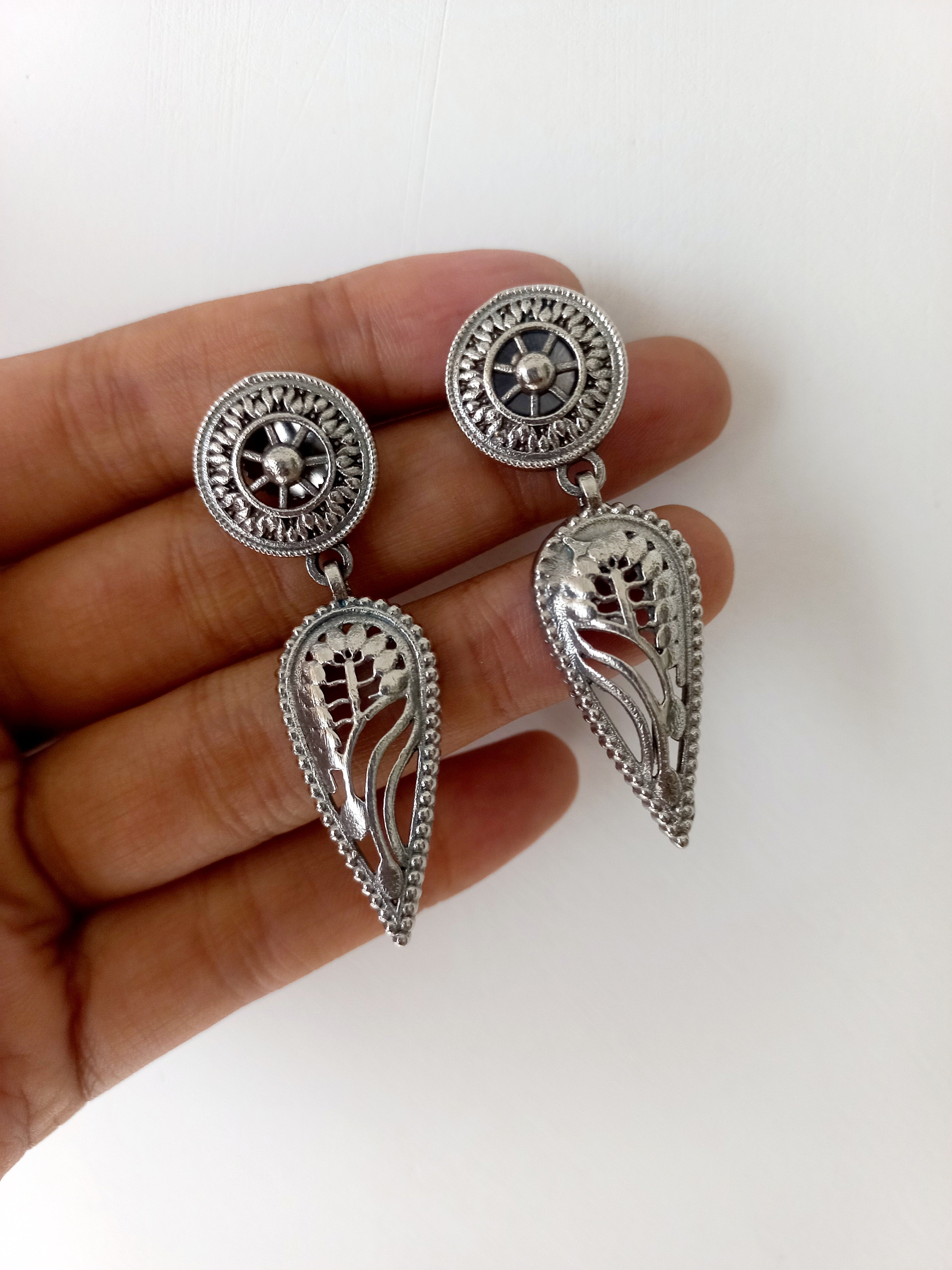 Oxidized Silver Leaf Jewelry Set