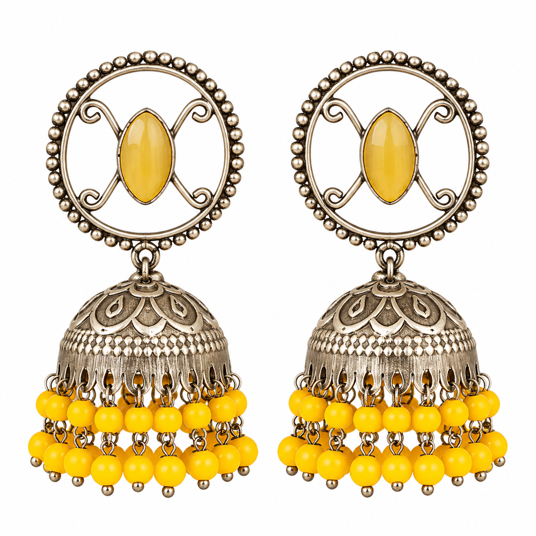 Antique Silver and Yellow Jhumka Earring