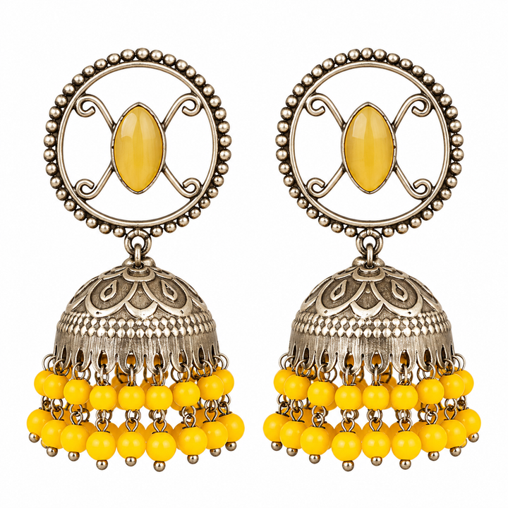 Antique Silver and Yellow Jhumka Earring