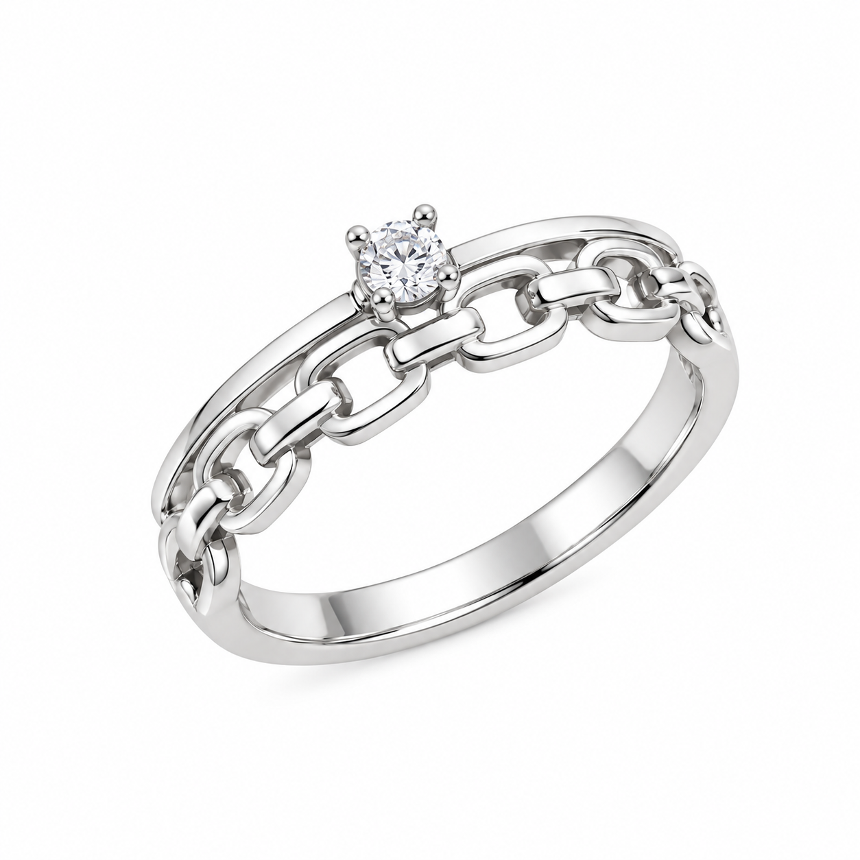 Chain-Link Solitaire Ring