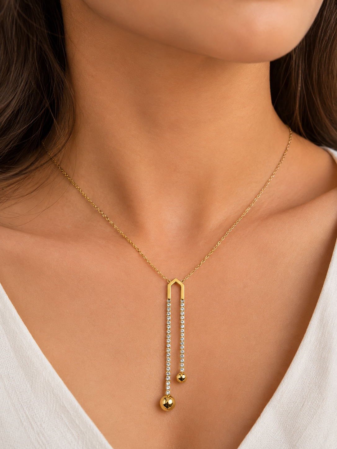 Crystal Cascade Lariat Y-Tie Chain Necklace