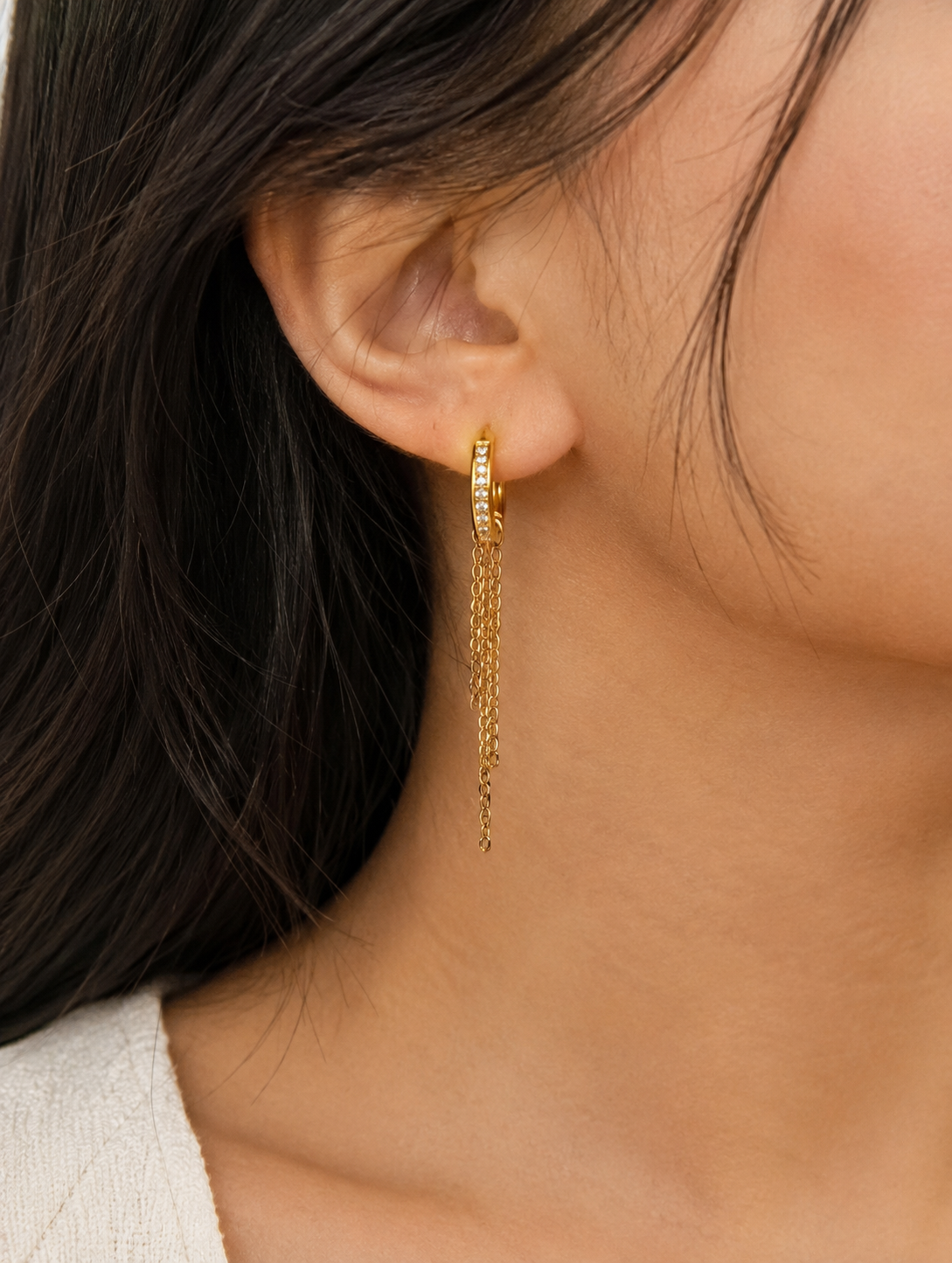 Gold Plated Dangle Chain Ring  Bali Earring