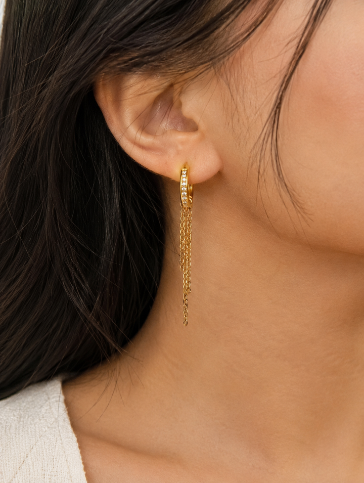 Gold Plated Dangle Chain Ring  Bali Earring