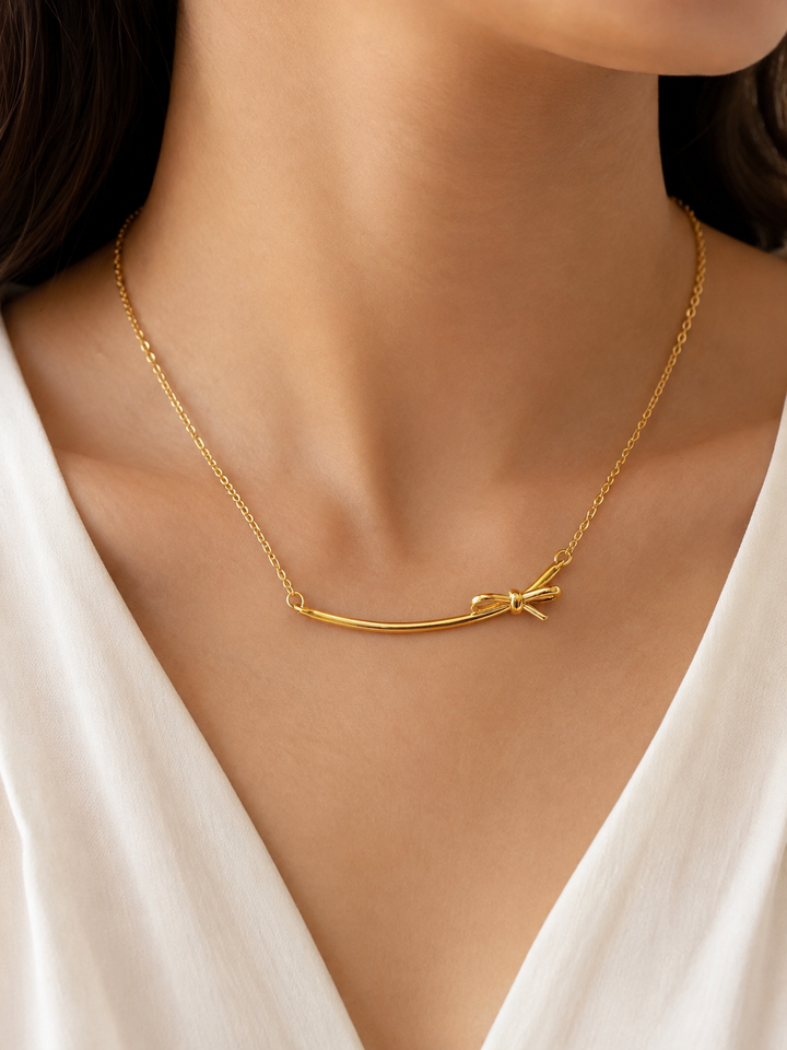Elegant Gold Bow Pendant Necklace
