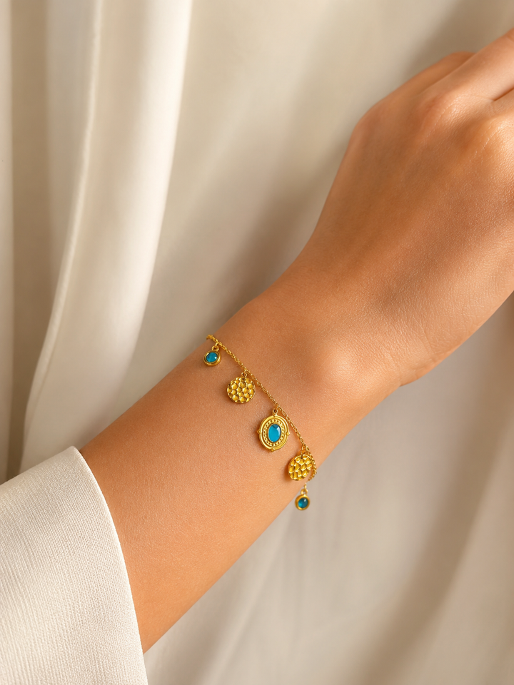 Aqua Charm Gold Chain Bracelet