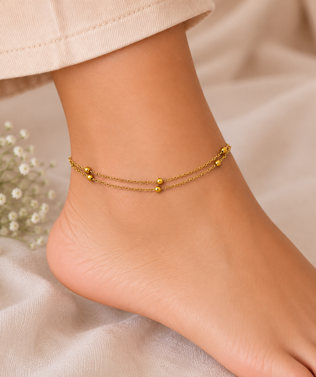 18K Gold Tone Double-Layer Stainless Steel Anklet