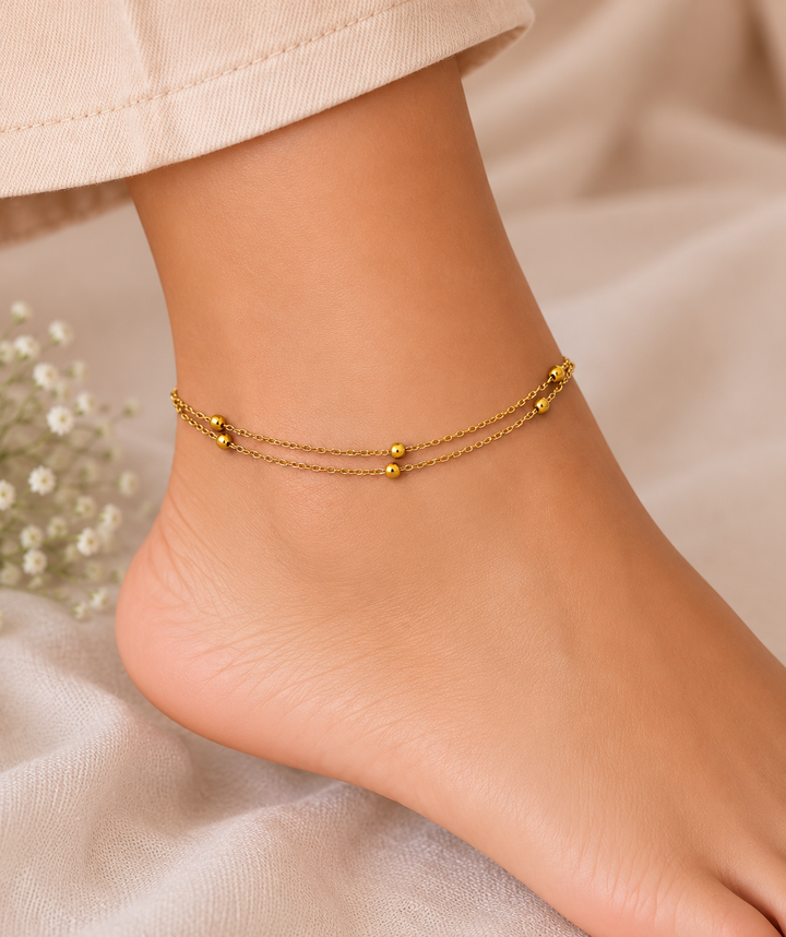 18K Gold Tone Double-Layer Stainless Steel Anklet