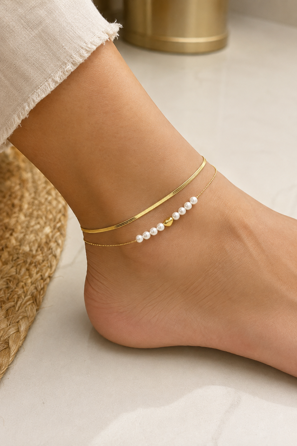 Pearl Elegance Double-Layer Anklet