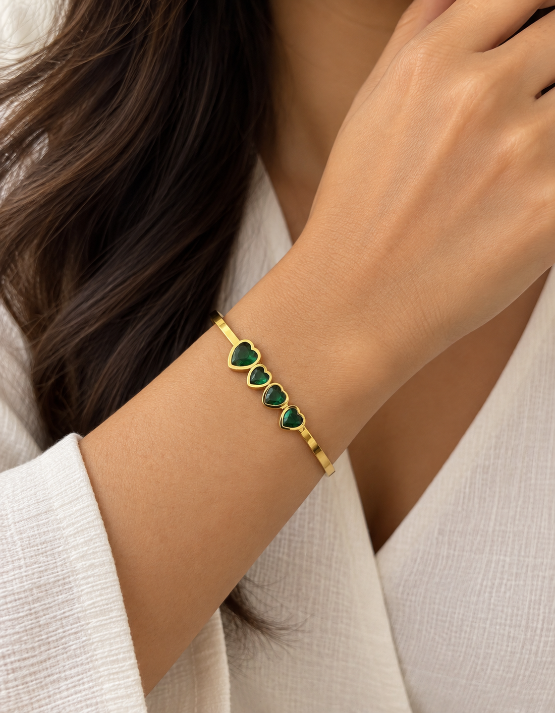 Emerald Heart Gold Bangle