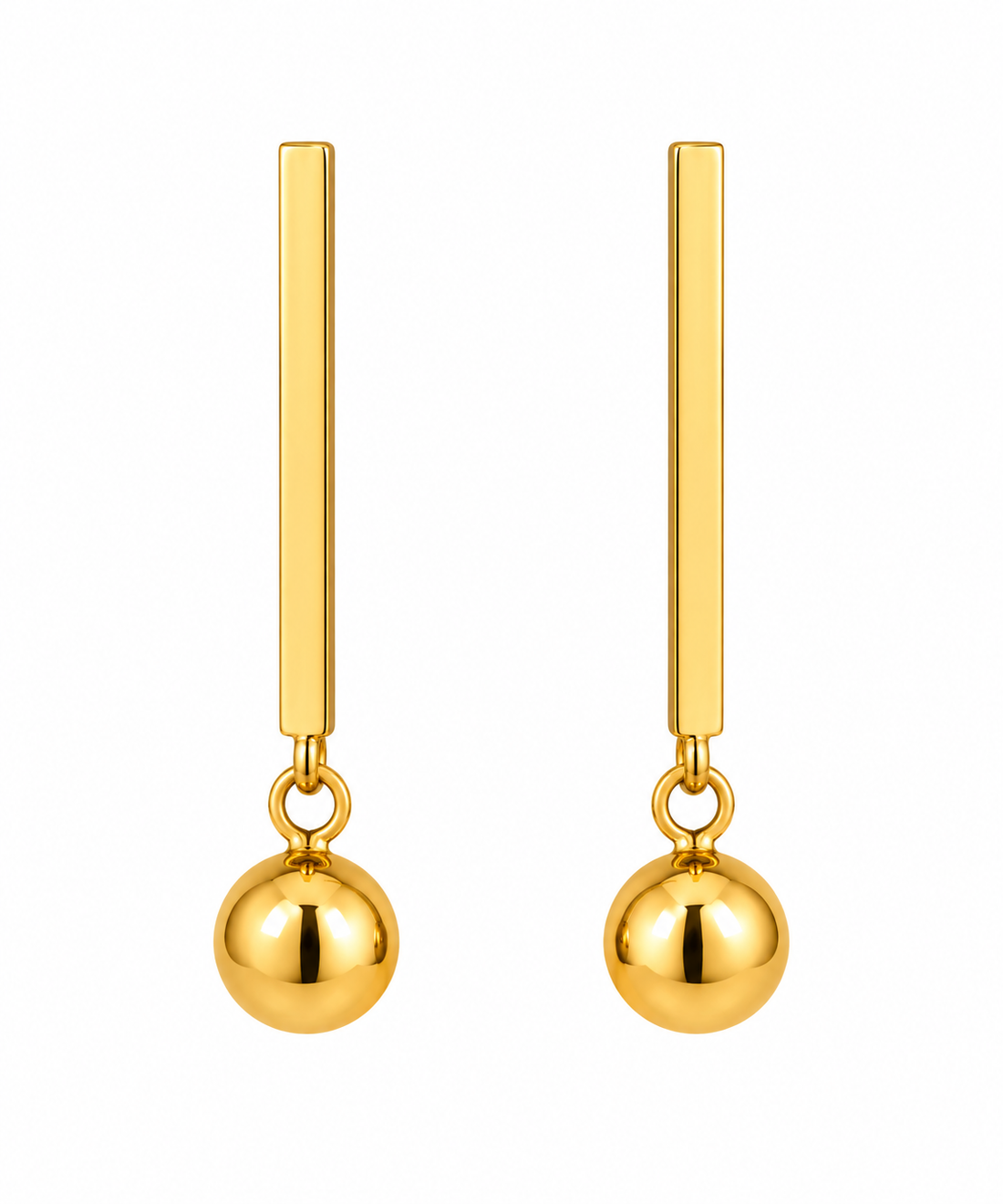 Minimalist Gold Bar and Ball Earring