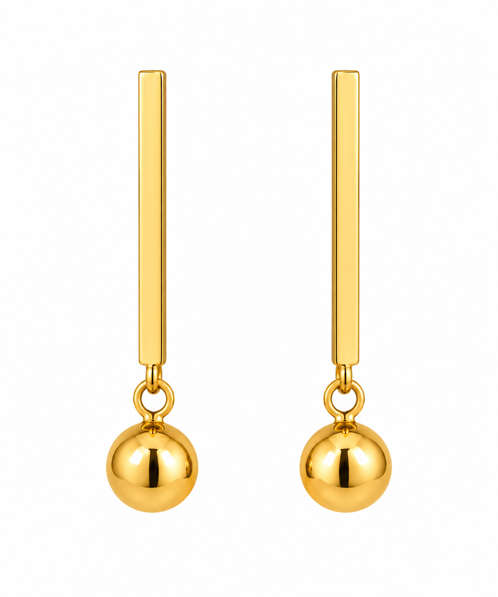 Minimalist Gold Bar and Ball Earring