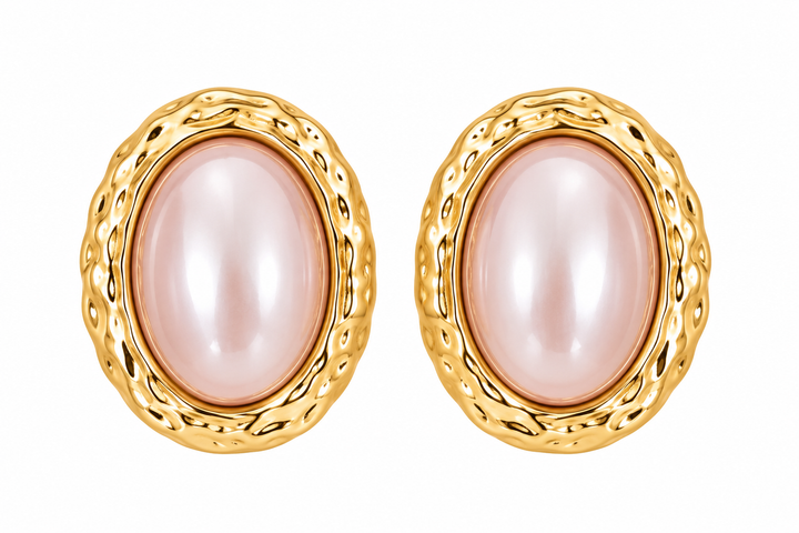 Oversized Pink Pearl Gold Earring