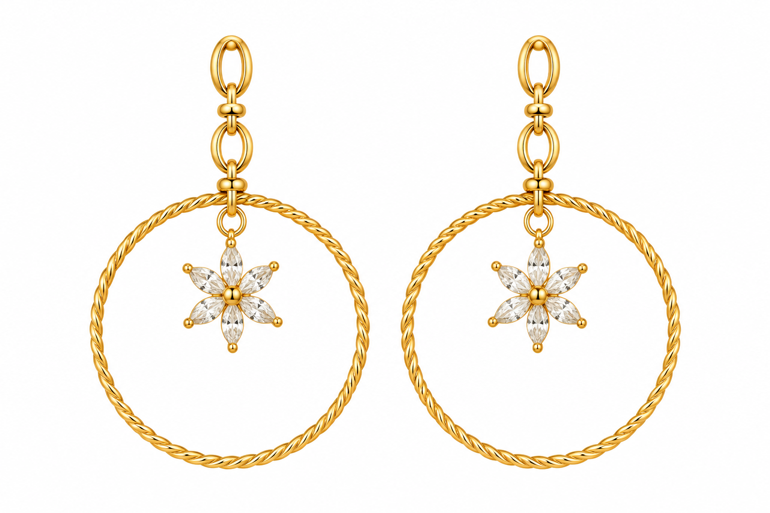Elegant Gold Hoop with Floral Charm Earring