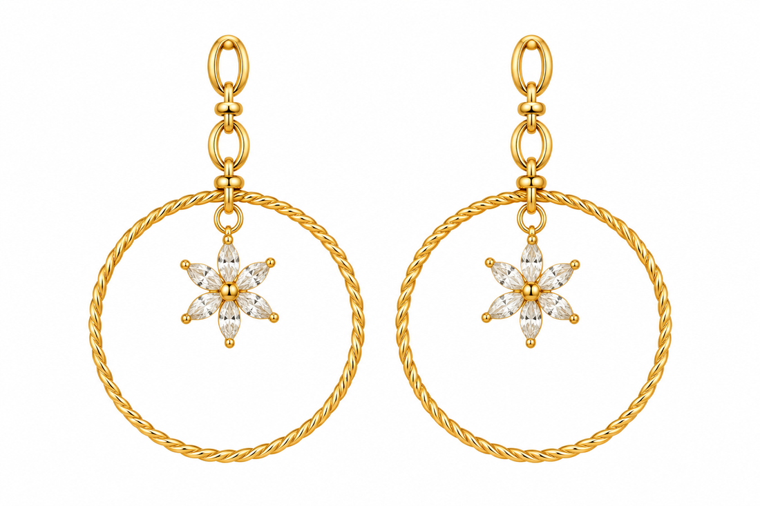 Elegant Gold Hoop with Floral Charm Earring
