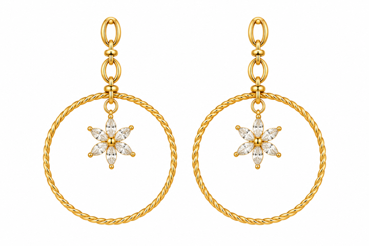 Elegant Gold Hoop with Floral Charm Earring