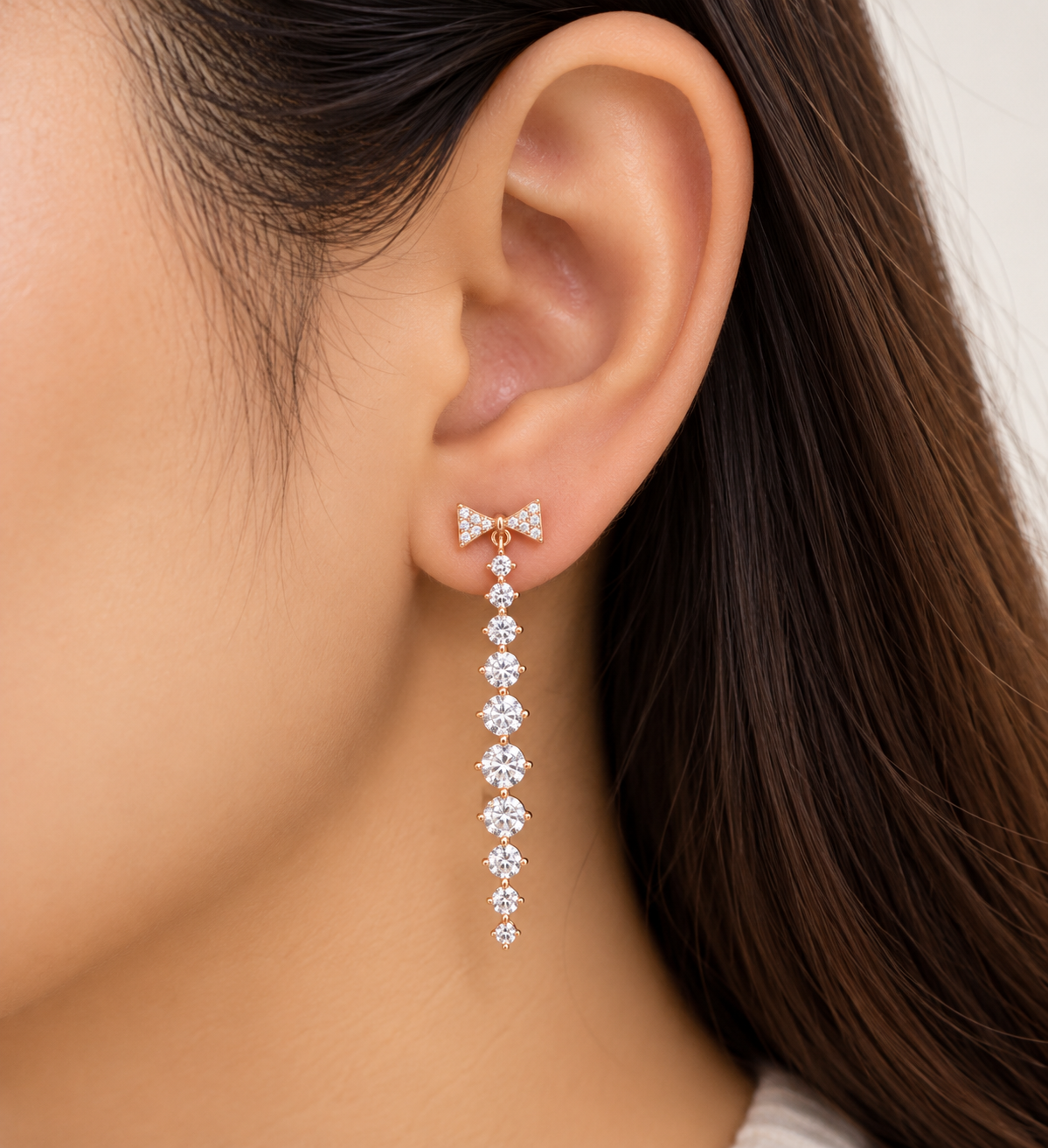 Crystal Bow Long Drop Earring