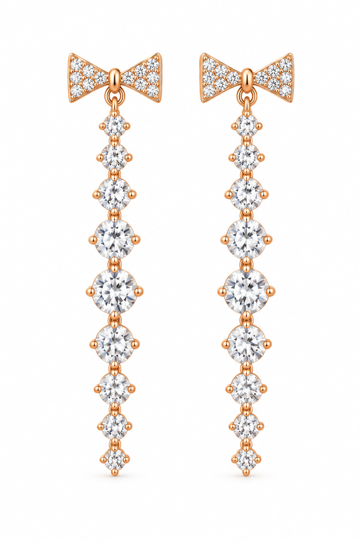 Crystal Bow Long Drop Earring