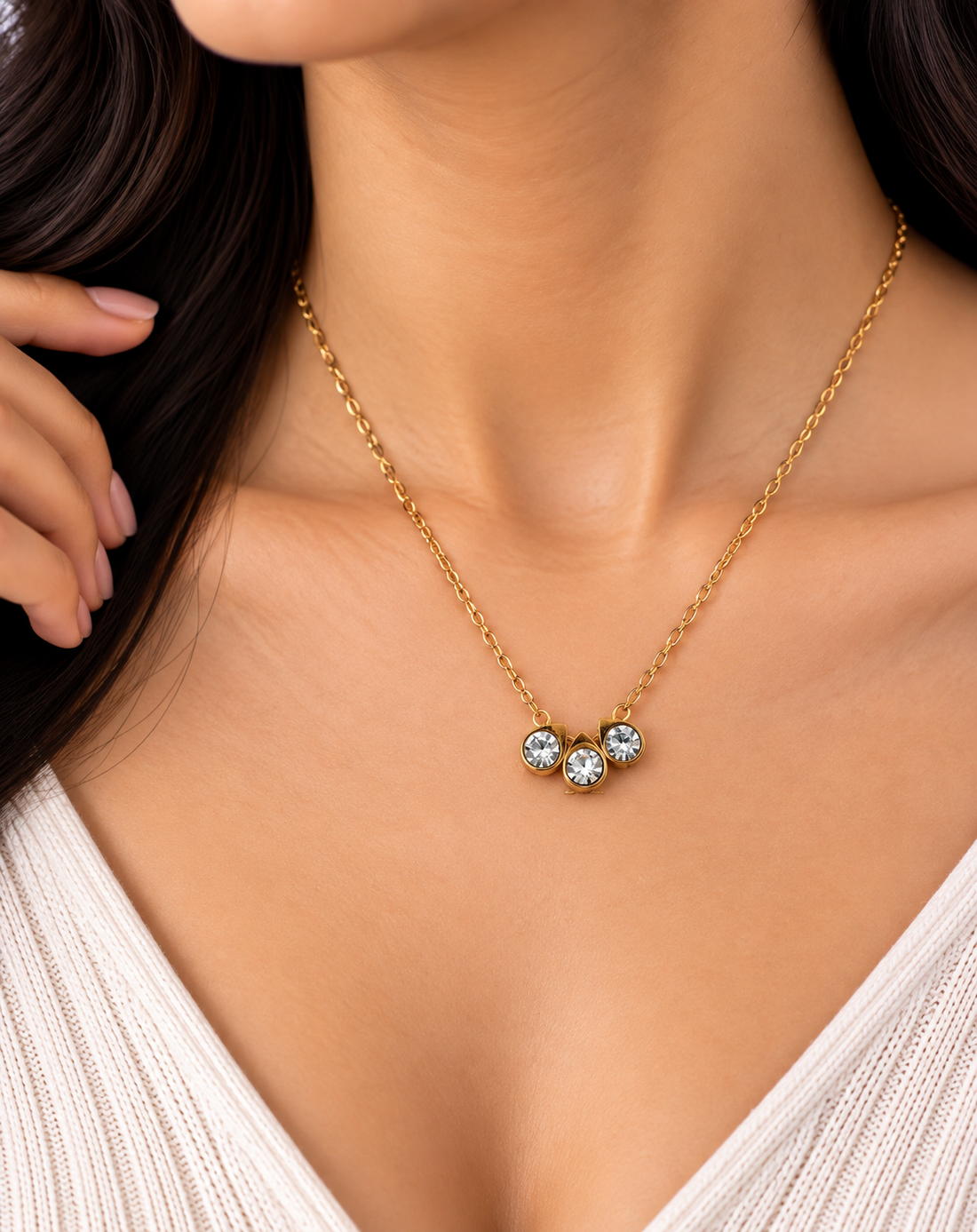 Gold Trio Gemstone Pendant Necklace