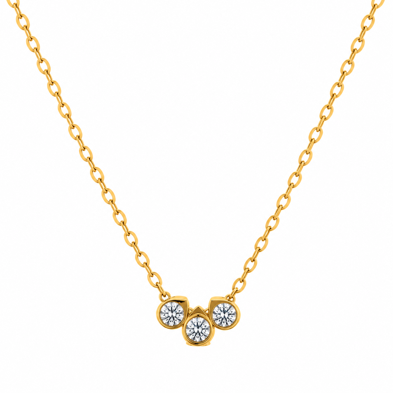 Gold Trio Gemstone Pendant Necklace