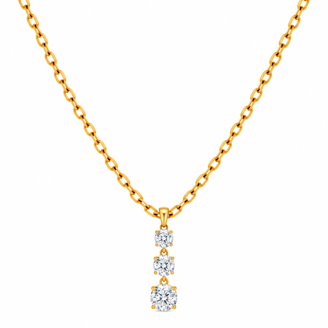 Elegant Gold Triple-Gem Pendant