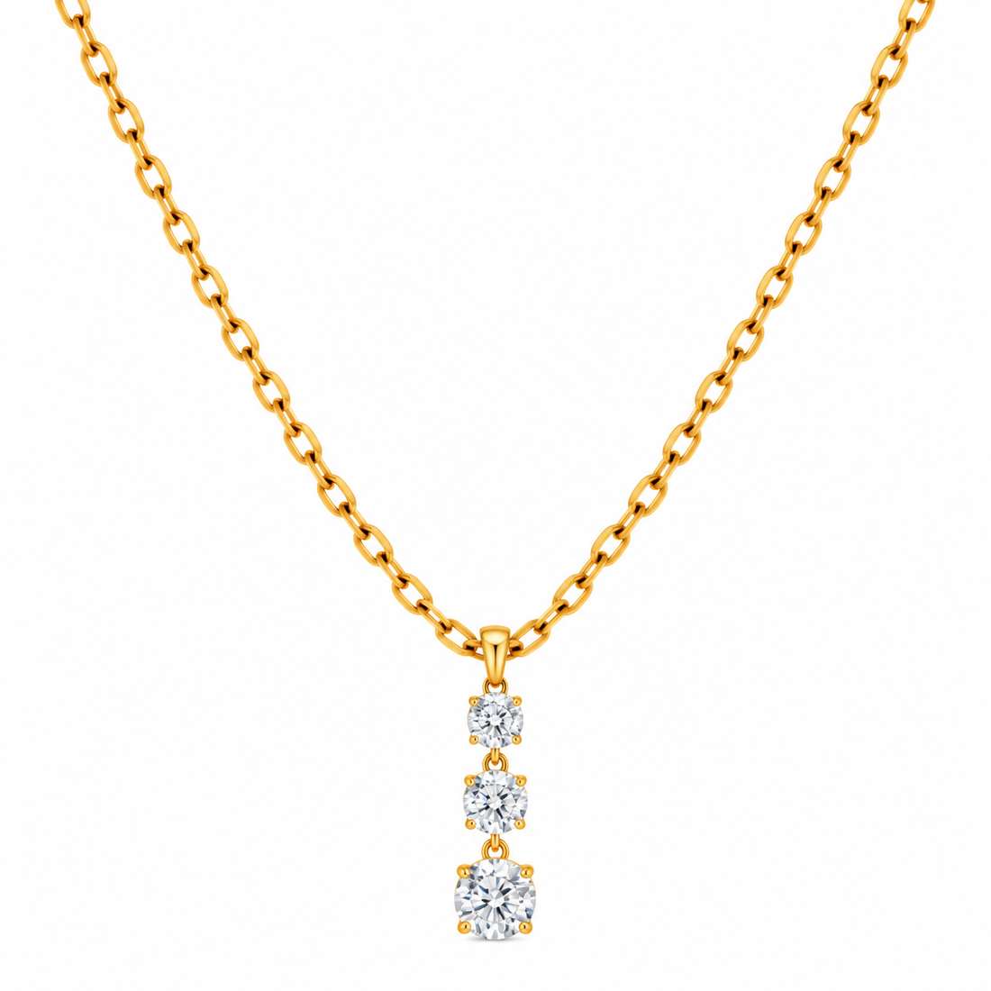 Elegant Gold Triple-Gem Pendant