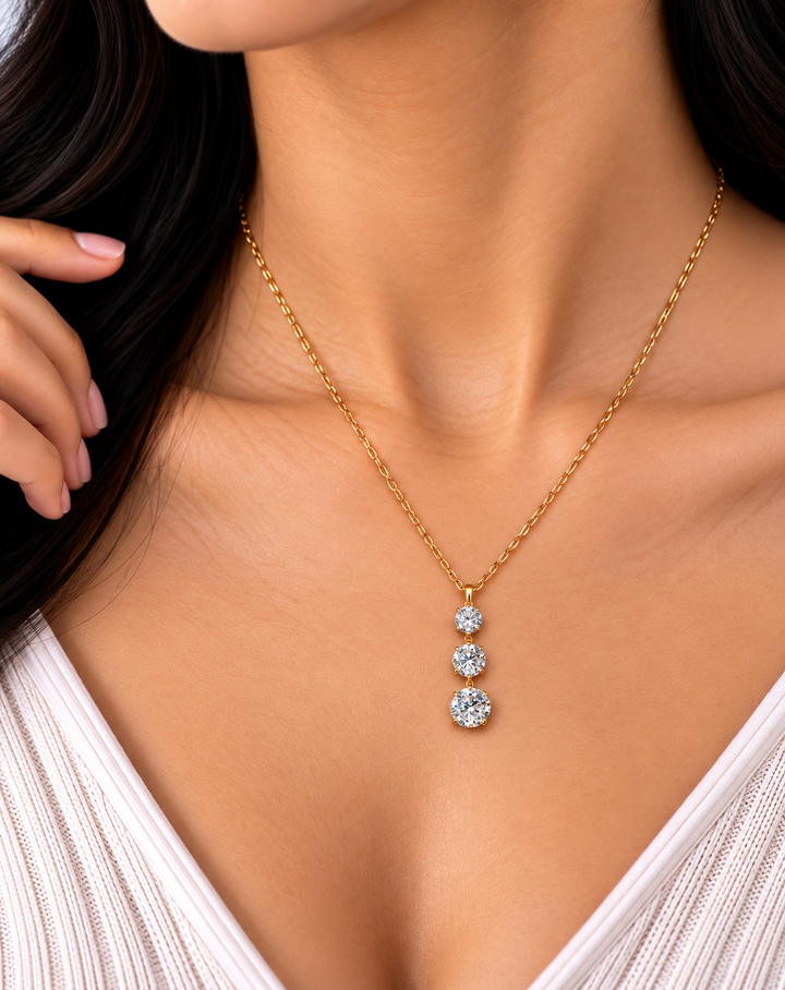Elegant Gold Triple-Gem Pendant