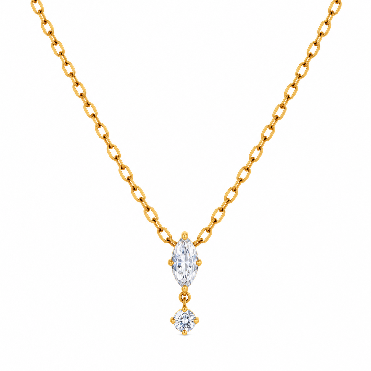 Marquise and Round Gold Drop Pendant