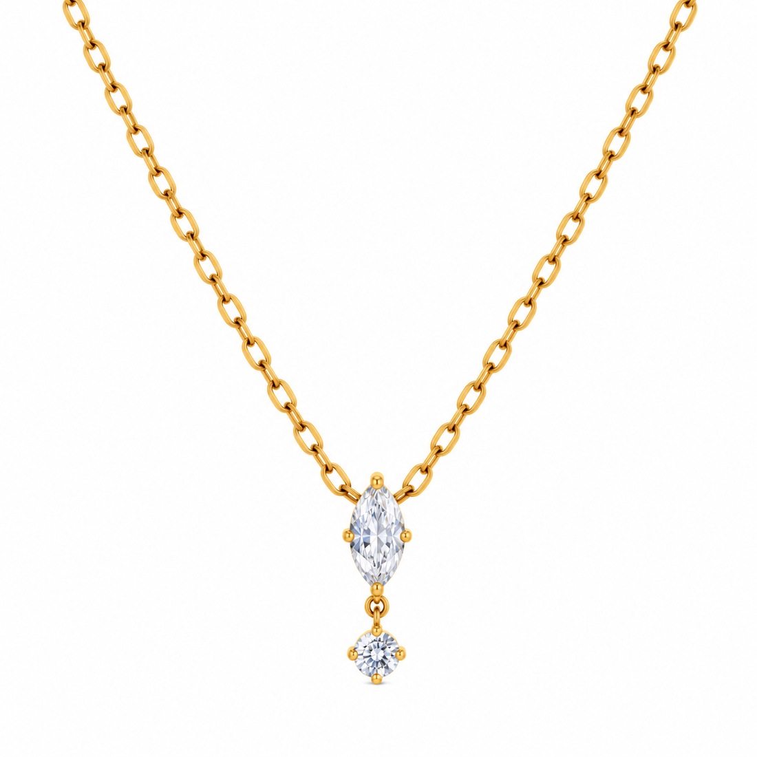Marquise and Round Gold Drop Pendant