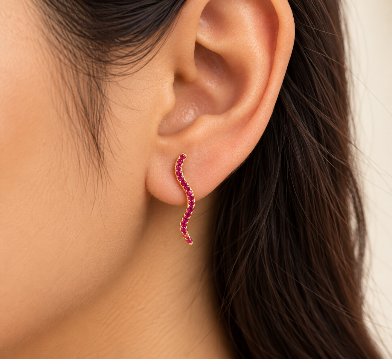 Ruby Wave Curve Stud Earring