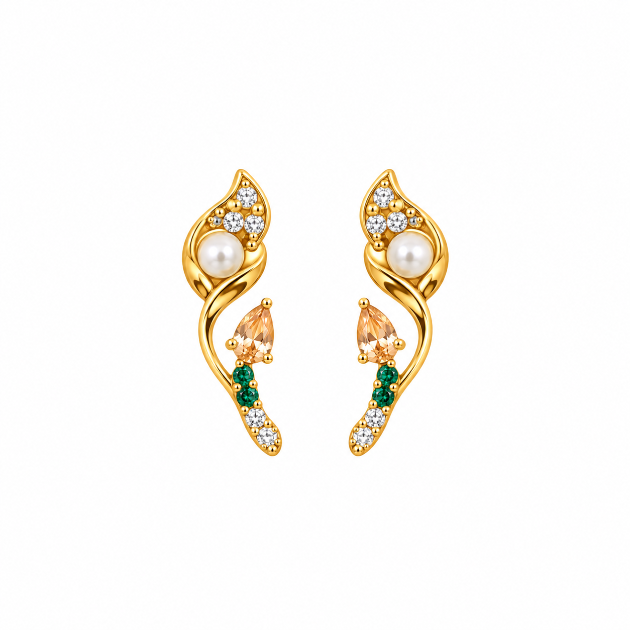 Emerald Pearl Vine Stud Earring