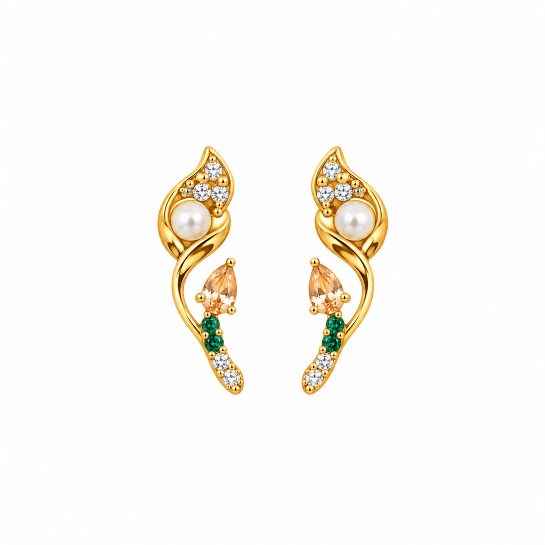 Emerald Pearl Vine Stud Earring
