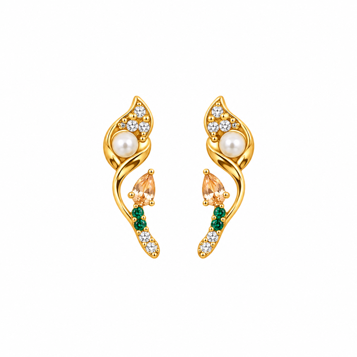 Emerald Pearl Vine Stud Earring