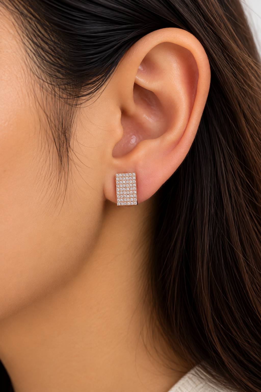 Luxe Paved Rectangle Stud Earring