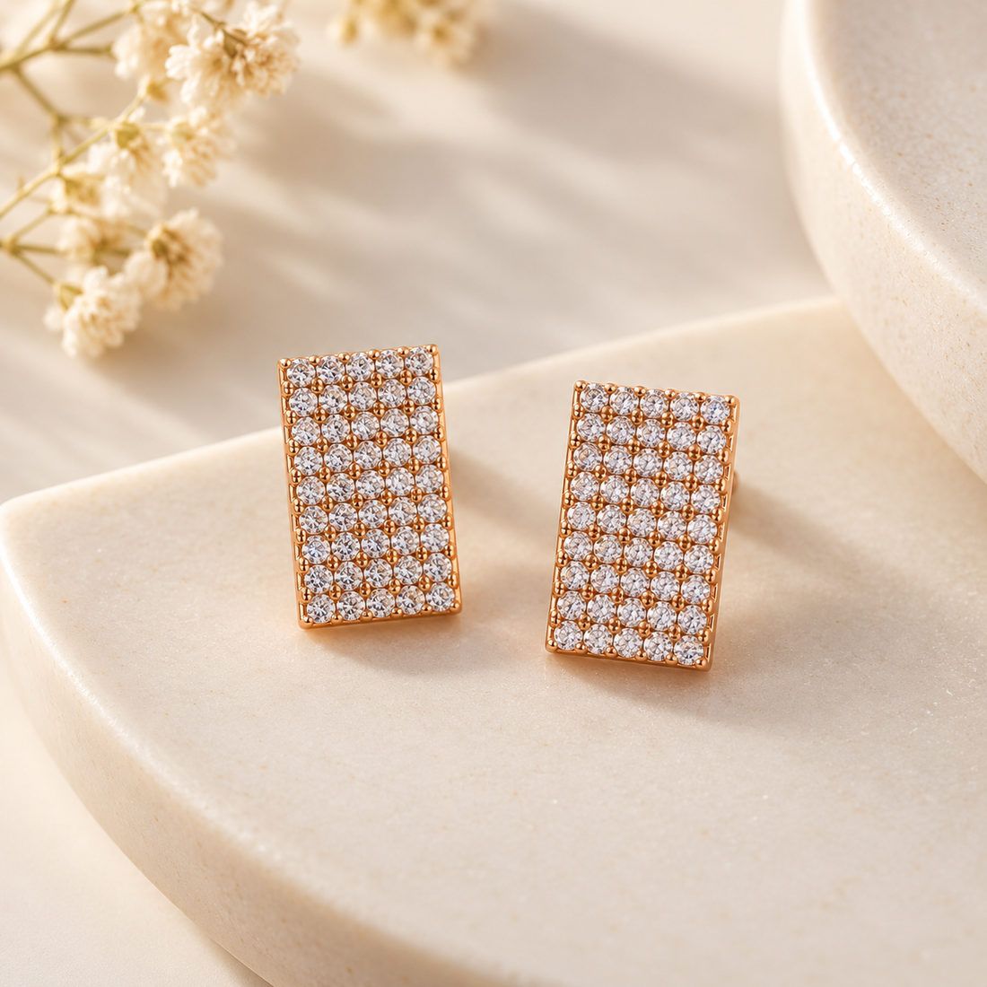 Luxe Paved Rectangle Stud Earring