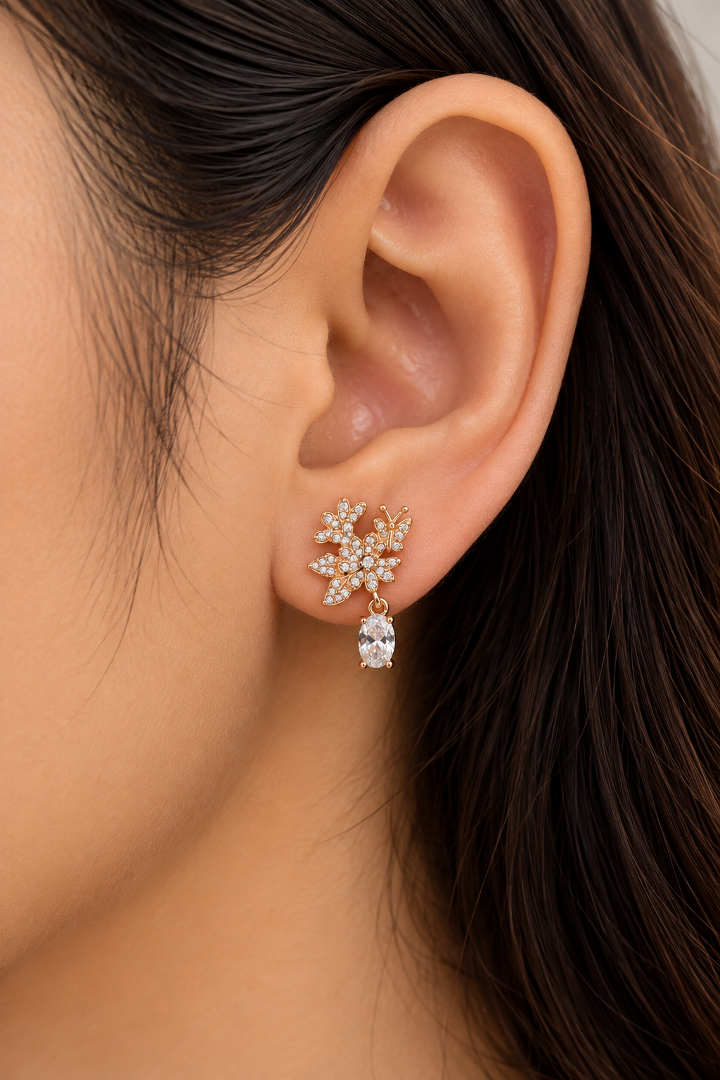 Floral Butterfly Stud Earring