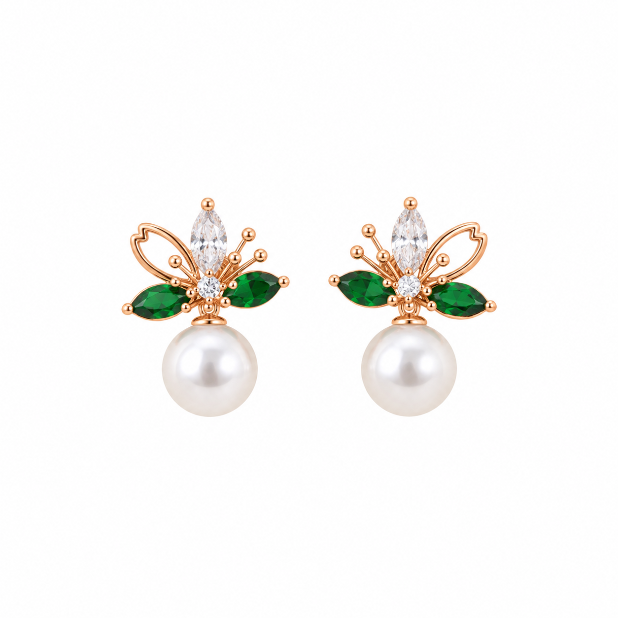 Emerald Bloom Pearl Stud Earring