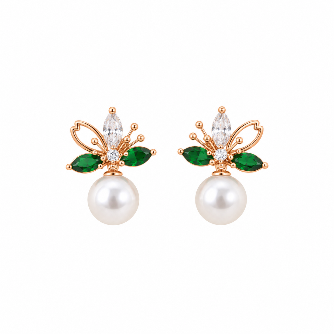 Emerald Bloom Pearl Stud Earring