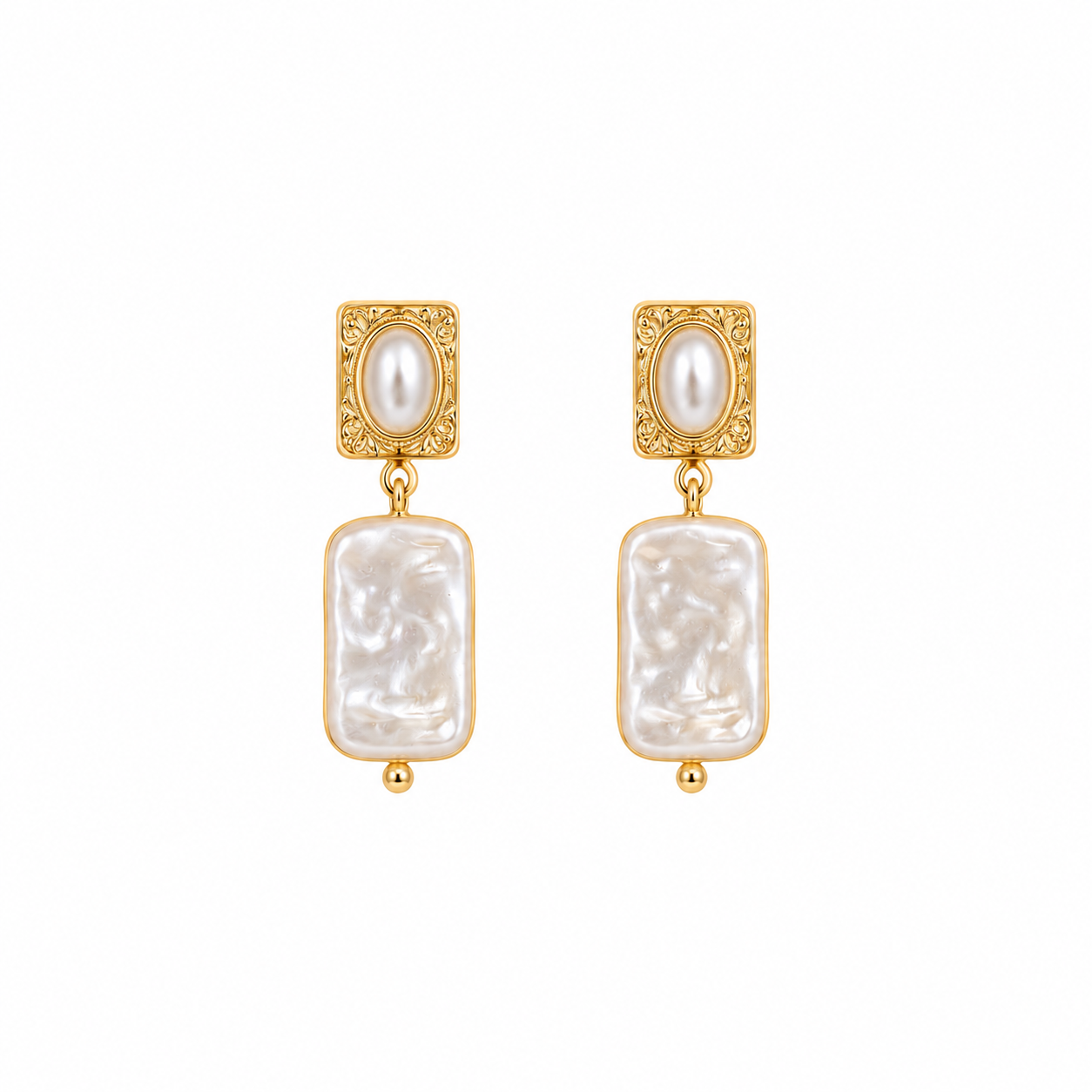Vintage Pearl Rectangle Drop Earring