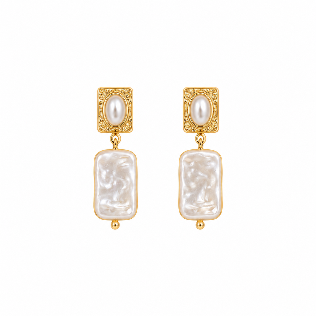 Vintage Pearl Rectangle Drop Earring