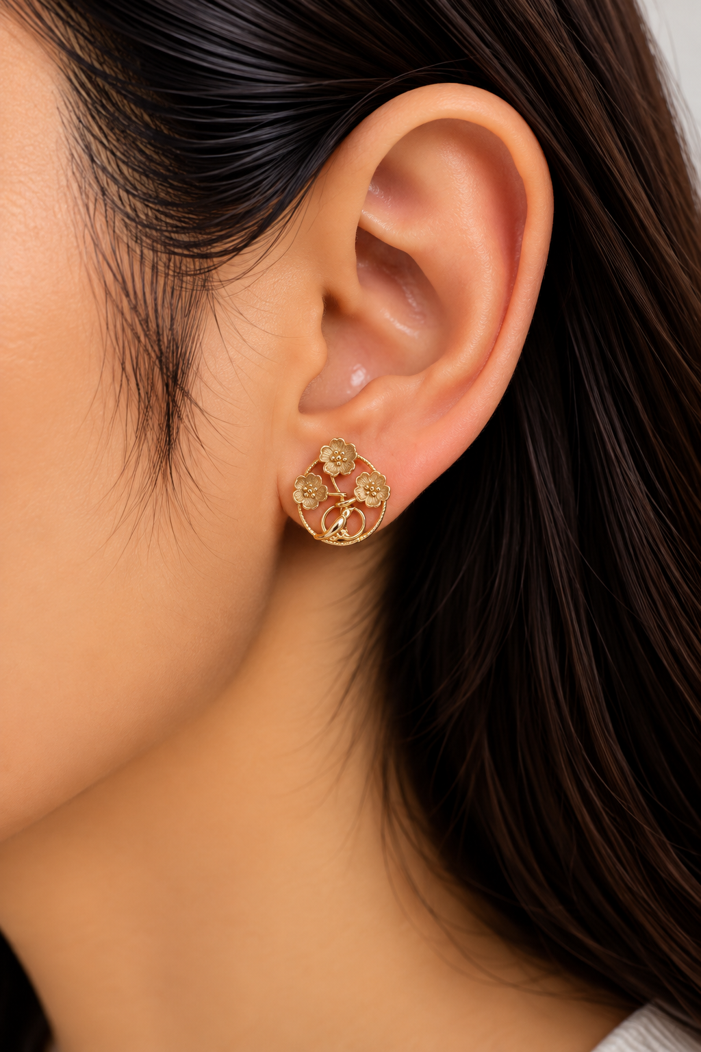 Golden Blossom Garden Stud Earring
