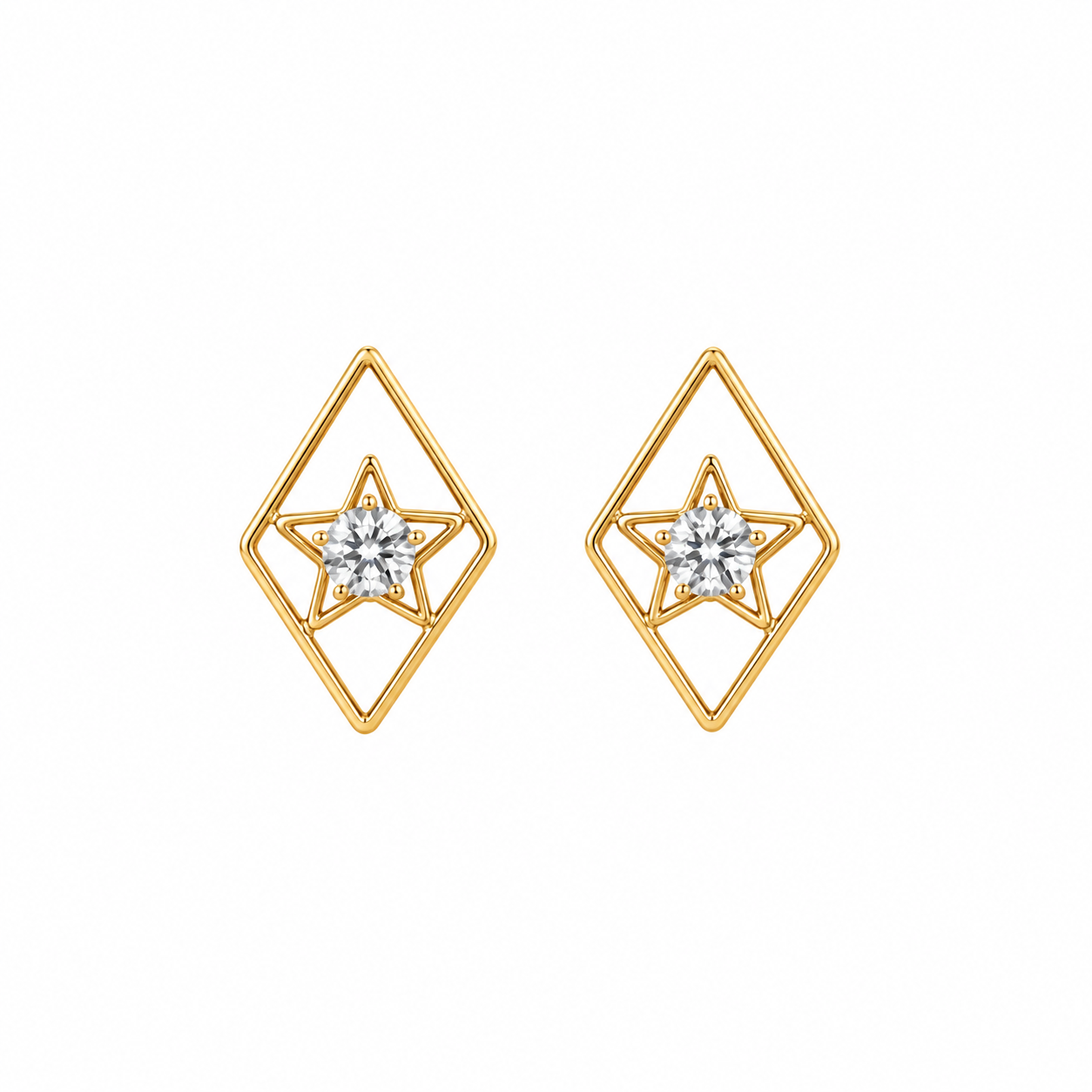 Celestial Star Diamond Geometric Stud Earring