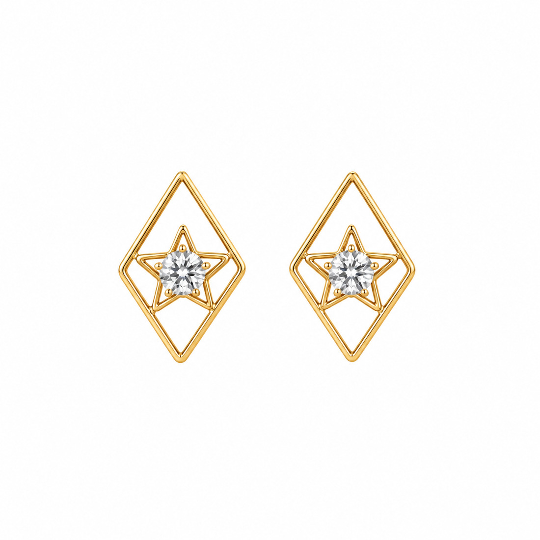 Celestial Star Diamond Geometric Stud Earring