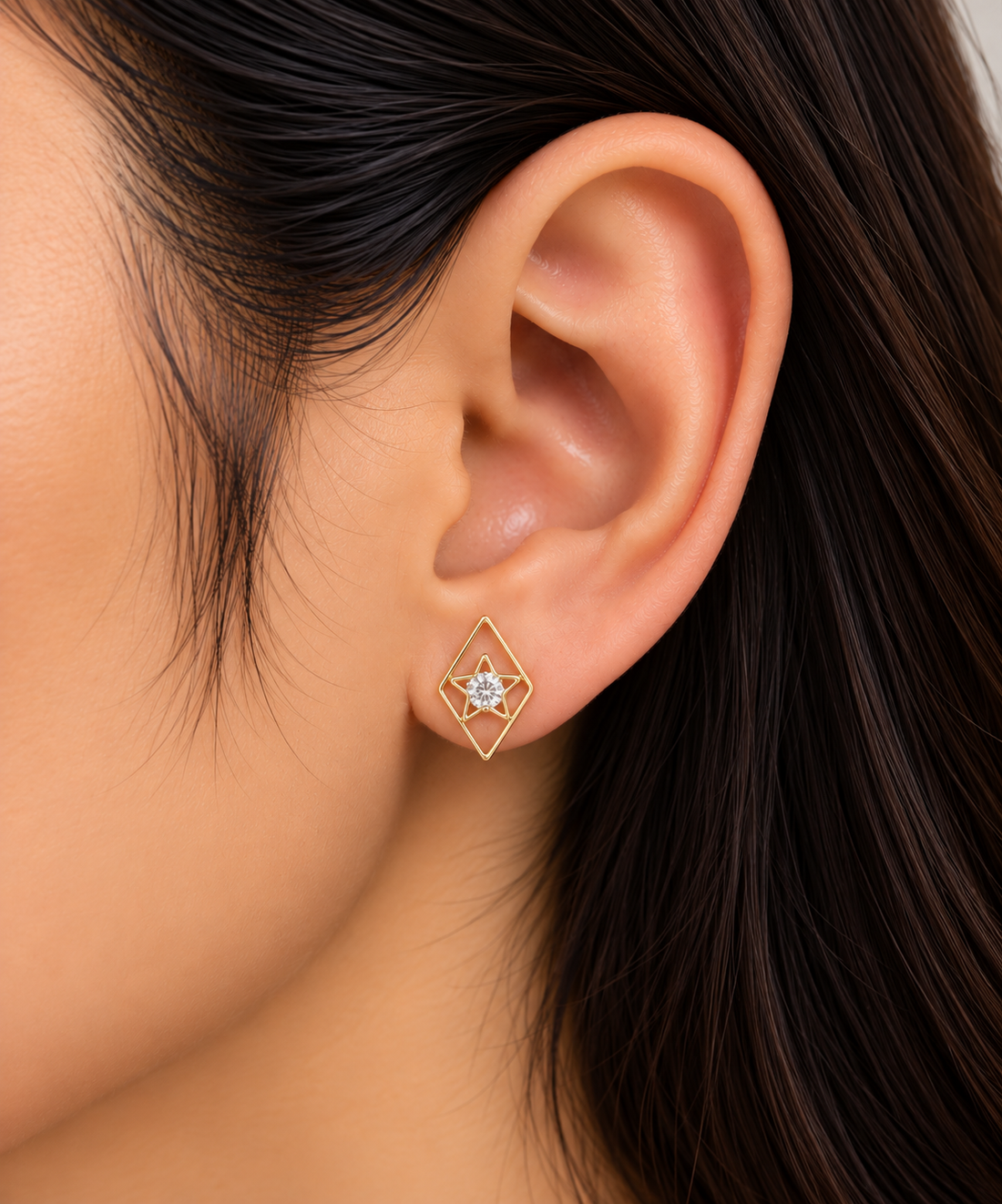 Celestial Star Diamond Geometric Stud Earring