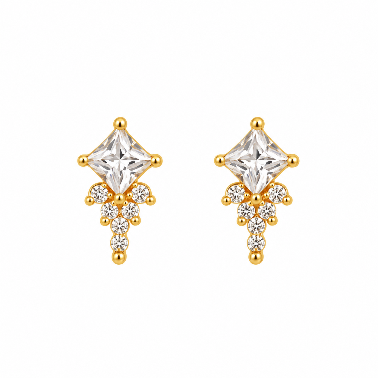 Princess Cut Crystal Drop Stud Earring