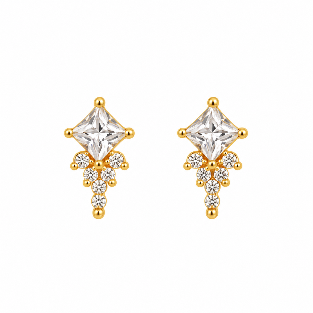 Princess Cut Crystal Drop Stud Earring