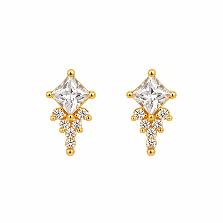 Princess Cut Crystal Drop Stud Earring