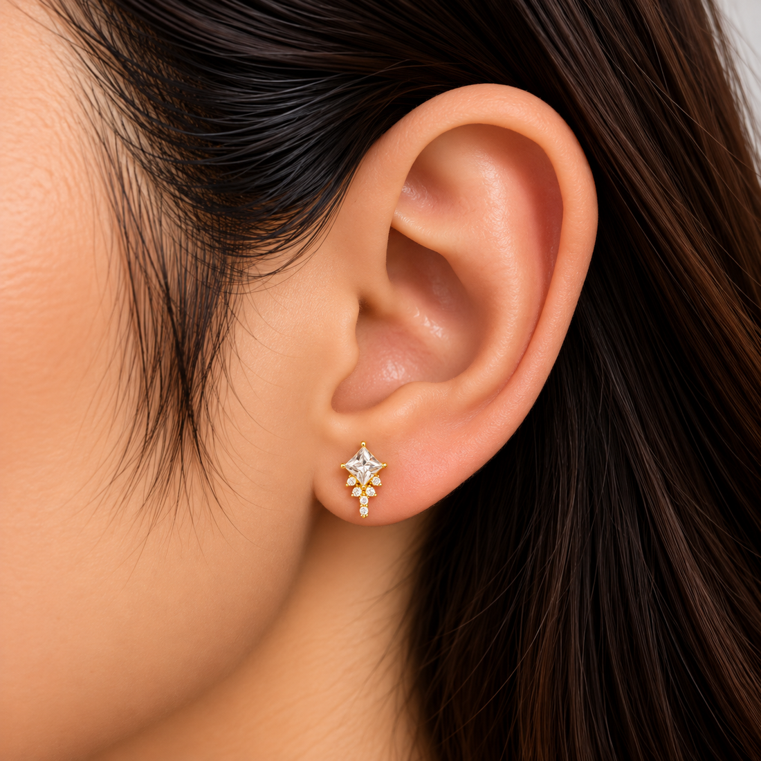 Princess Cut Crystal Drop Stud Earring