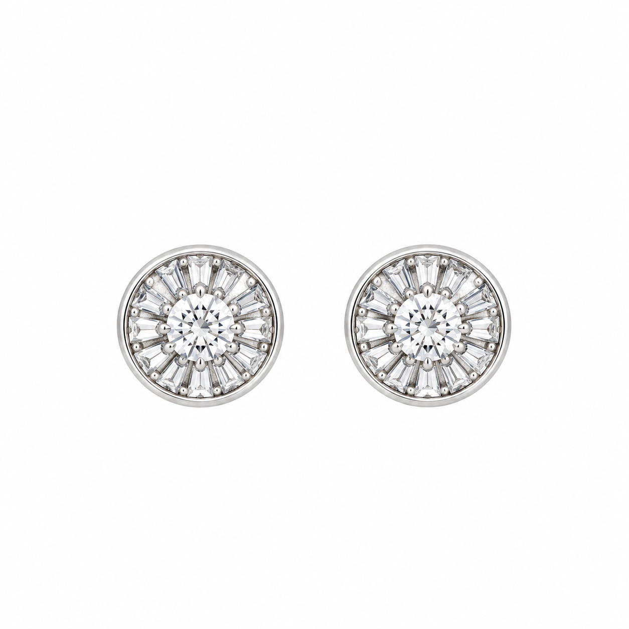Radiant Baguette Halo Stud Earring