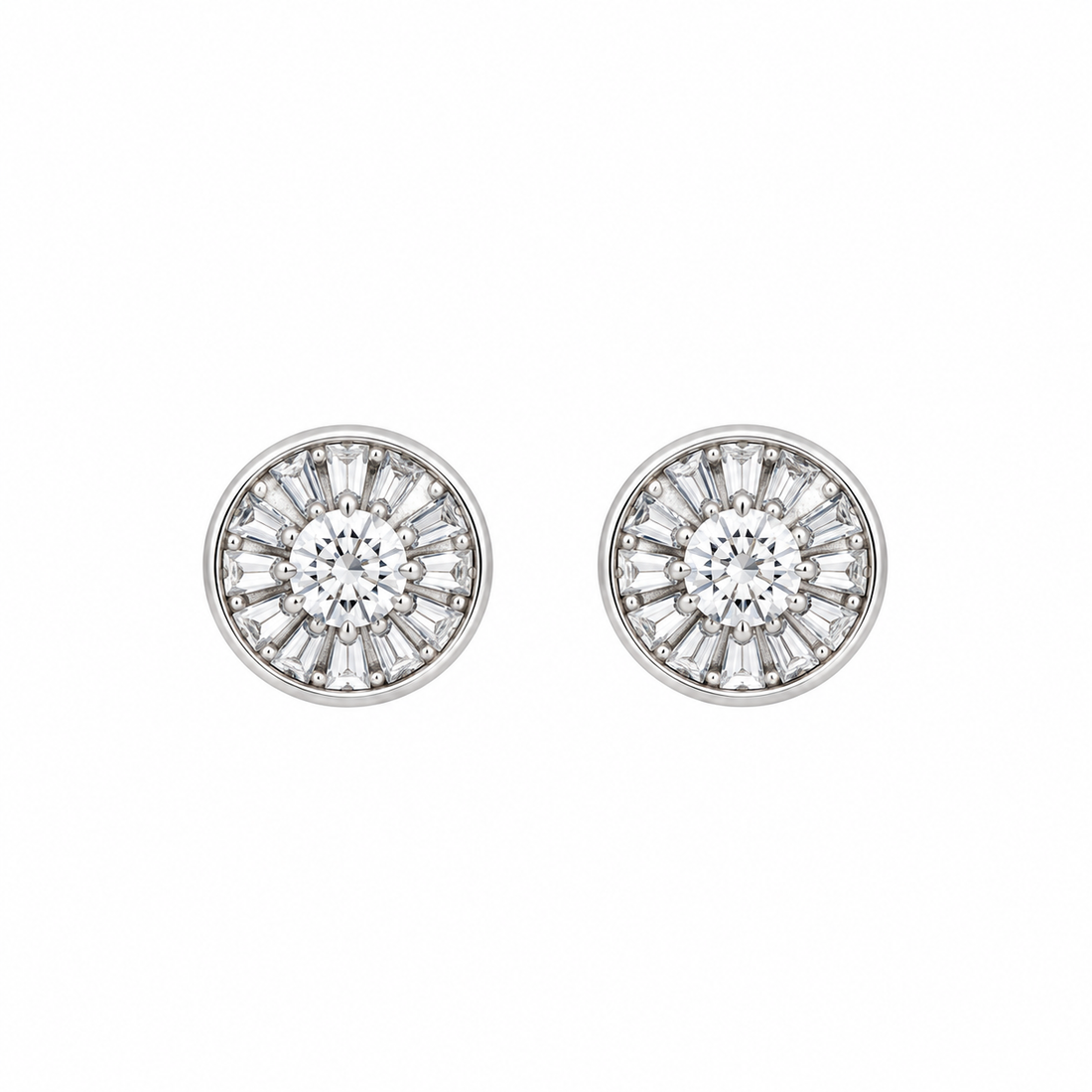 Radiant Baguette Halo Stud Earring