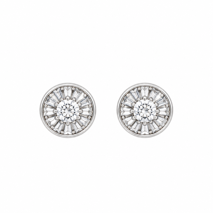 Radiant Baguette Halo Stud Earring